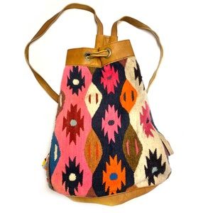 Vintage Kilim Wool & Leather Bucket Backpack